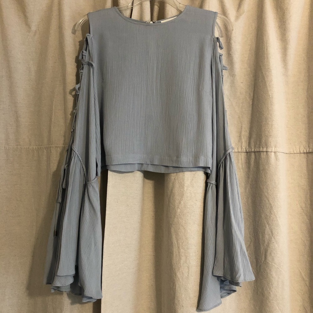 skylar + madison Cropped Lace Up Sleeve Top
